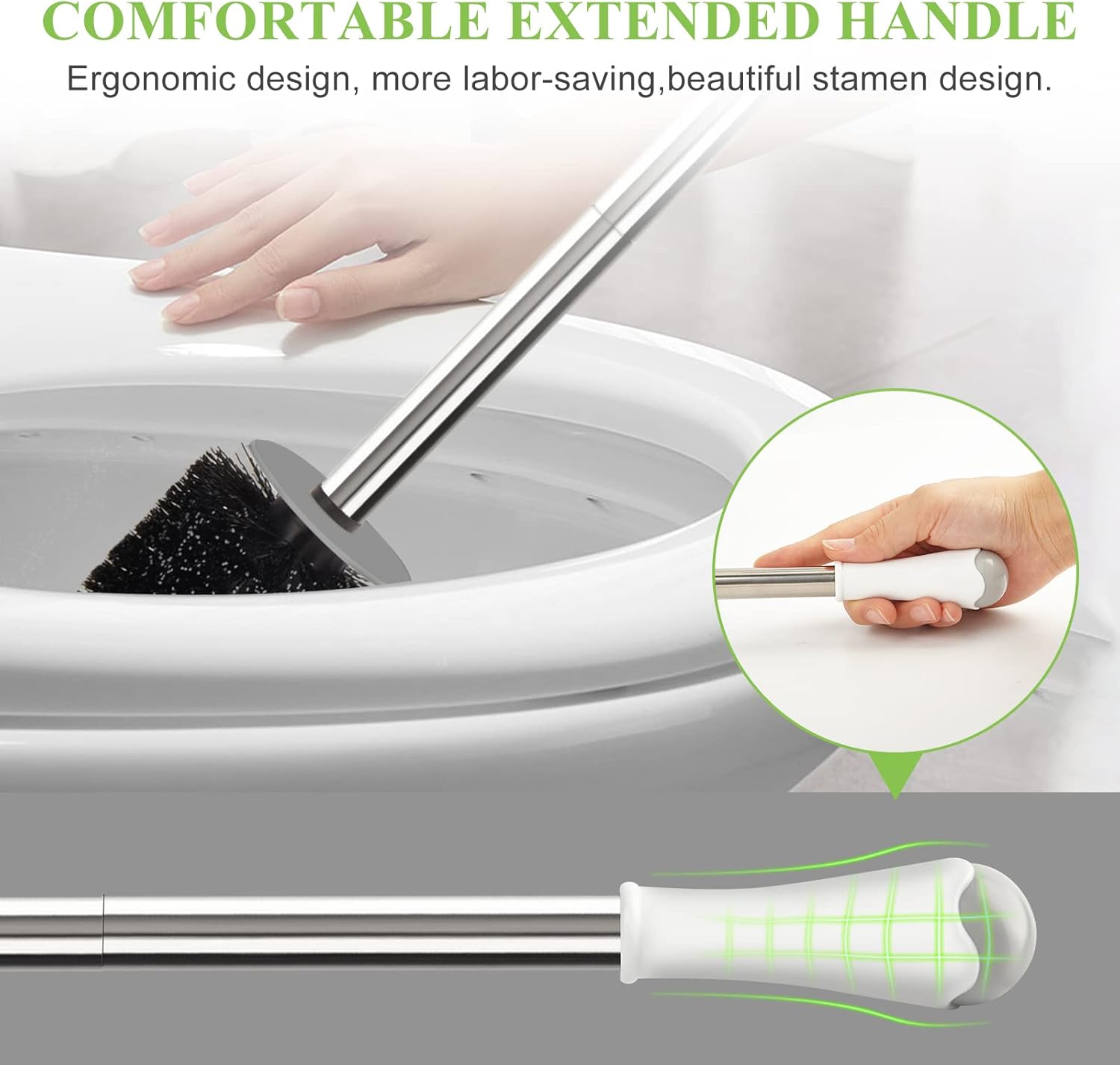 AONEZ Compact Toilet Brush & Holder, Stainless Steel Handle, Space Saving for