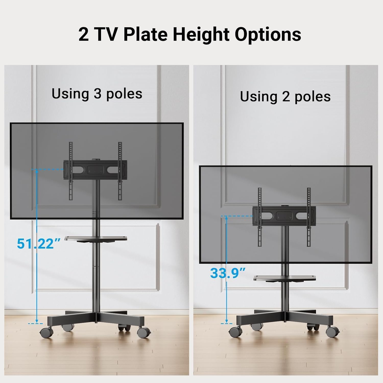 PERLESMITH Rolling TV Stand, Mobile TV Stand for 23-60 Inch LCD LED TVs, Tilt
