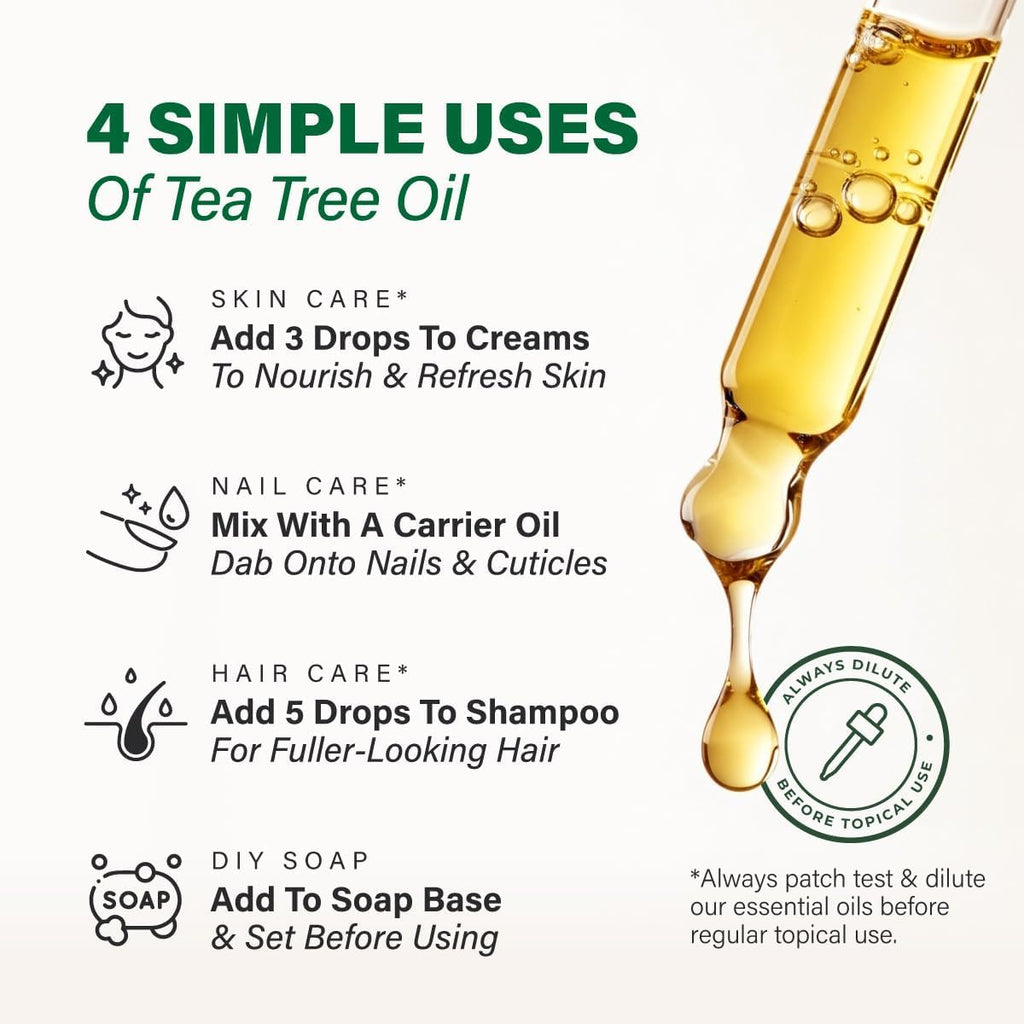 100% Pure Tea Tree Oil - 4 Fl Oz Tea Tree Essential Oil for Hair, Skin