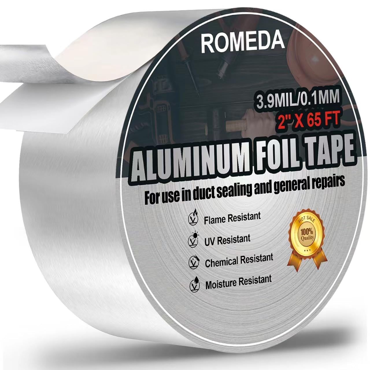 Romeda Aluminum Foil Tape, 2 inch x 65 Feet Foil Tape (3.9 mil), Silver