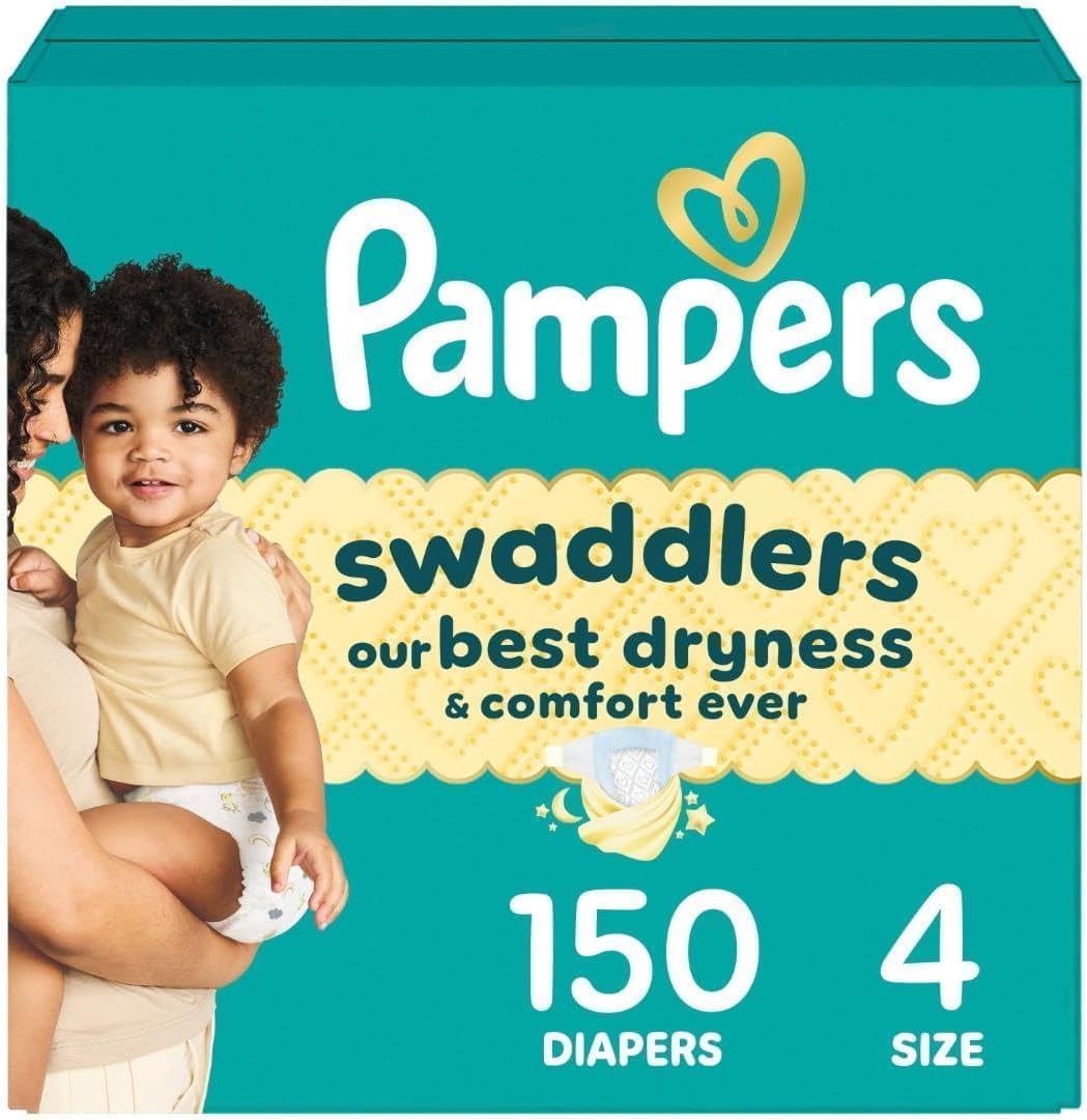 Pampers Swaddlers Diapers, Size 4 (15-34 lbs), 150 Count, Absorbent, Keeps