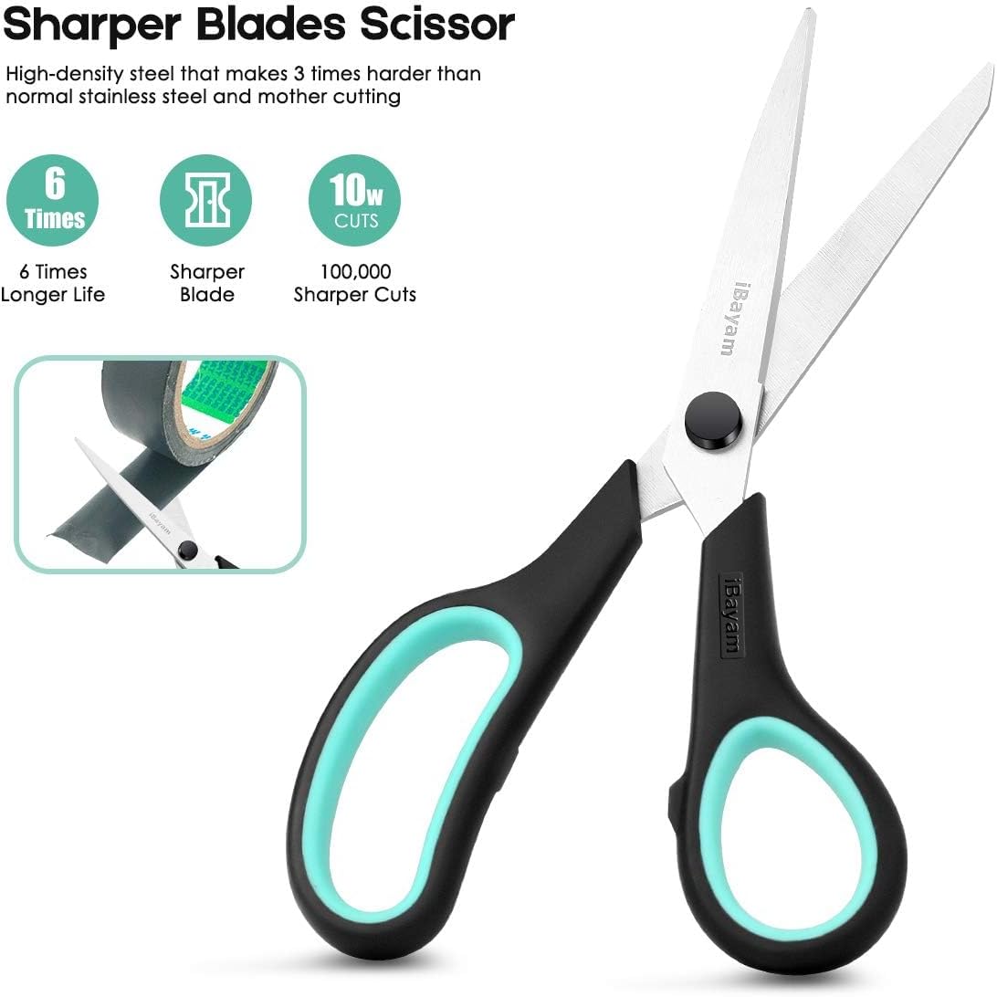 iBayam 3-Pack 8" Heavy Duty Scissors with Ultra Sharp Blades and Comfort Grip