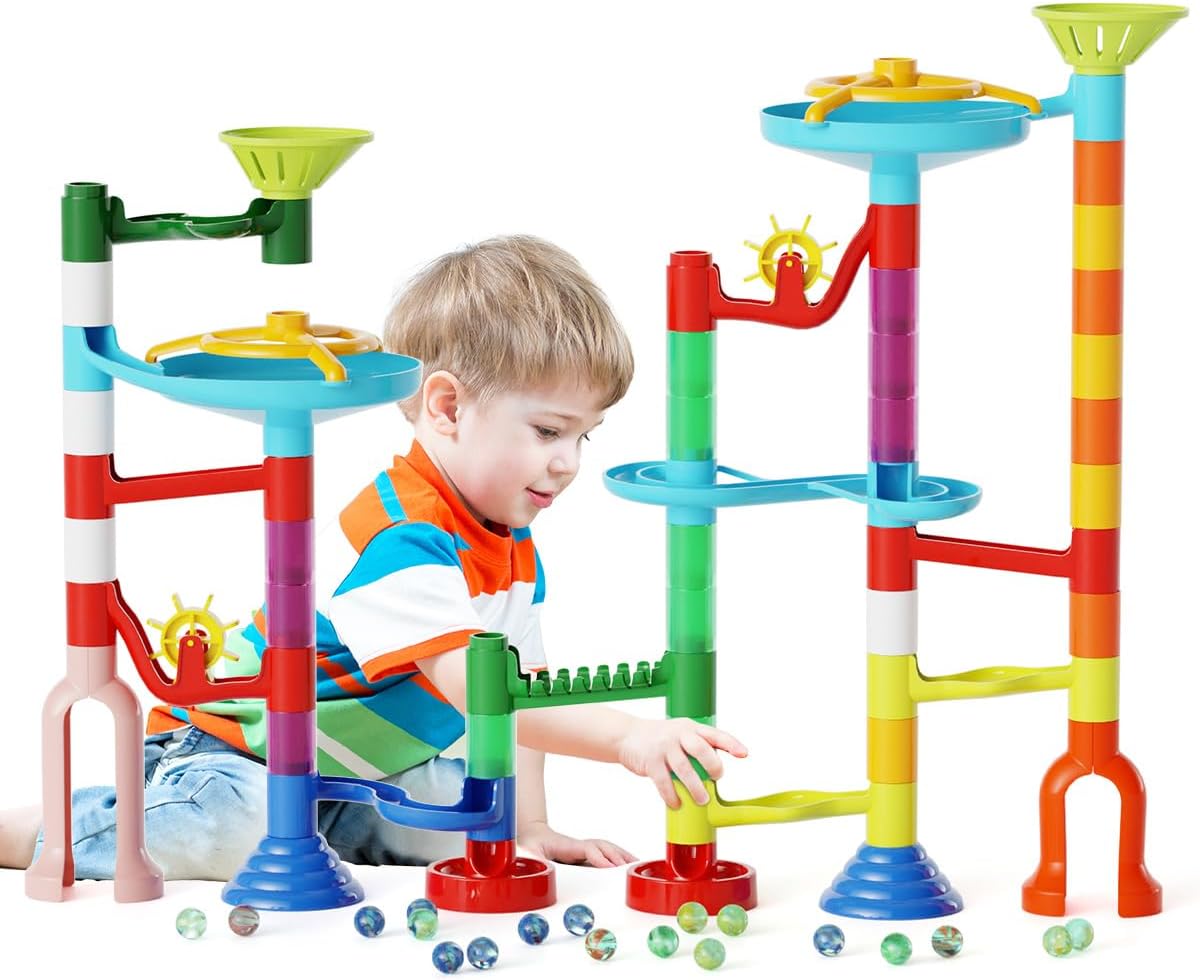 MaxTronic Marble Run Toy, 110pcs Marble Maze Kit STEM Educational Learning Toy for Kids