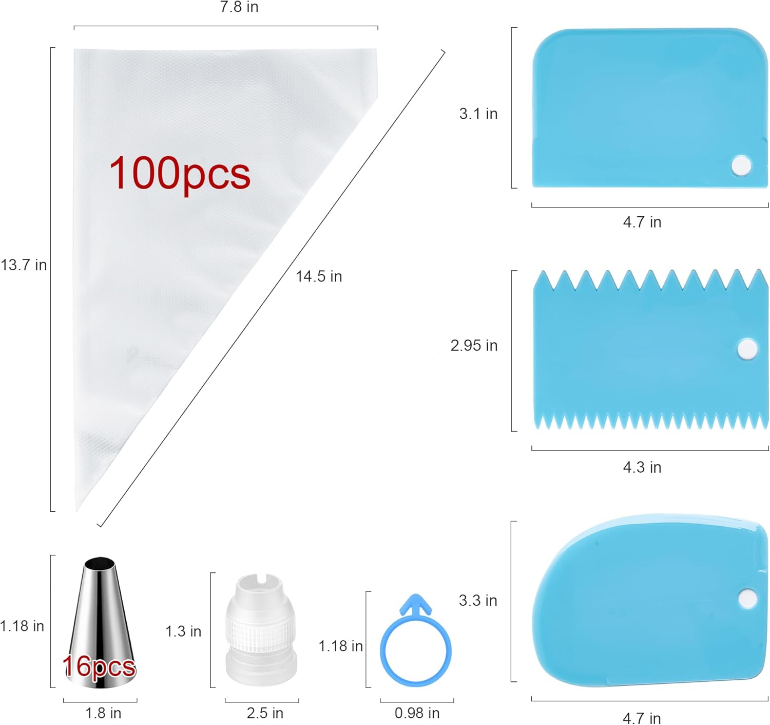 Piping Bags and Tips Set, Cakes Decorating Supplies Kit with 100pcs 12 Inch