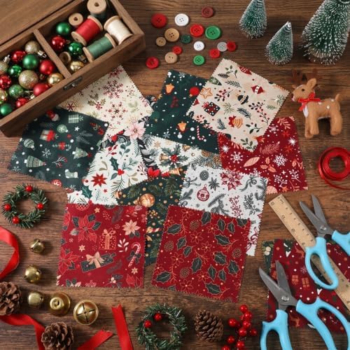 100 Pcs Christmas Fabric Squares 5 x 5 Inch 20 Unique Vintage Holiday Print