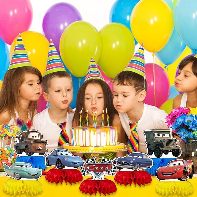 For Cars Birthday Party Supplies , 8Pcs Honeycomb Centerpieces for Cars Party Decorations