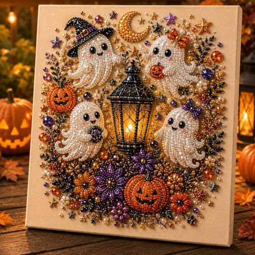 Halloween Ghost Pearl Diamond Art Kits for Adults with Frame 10x10in