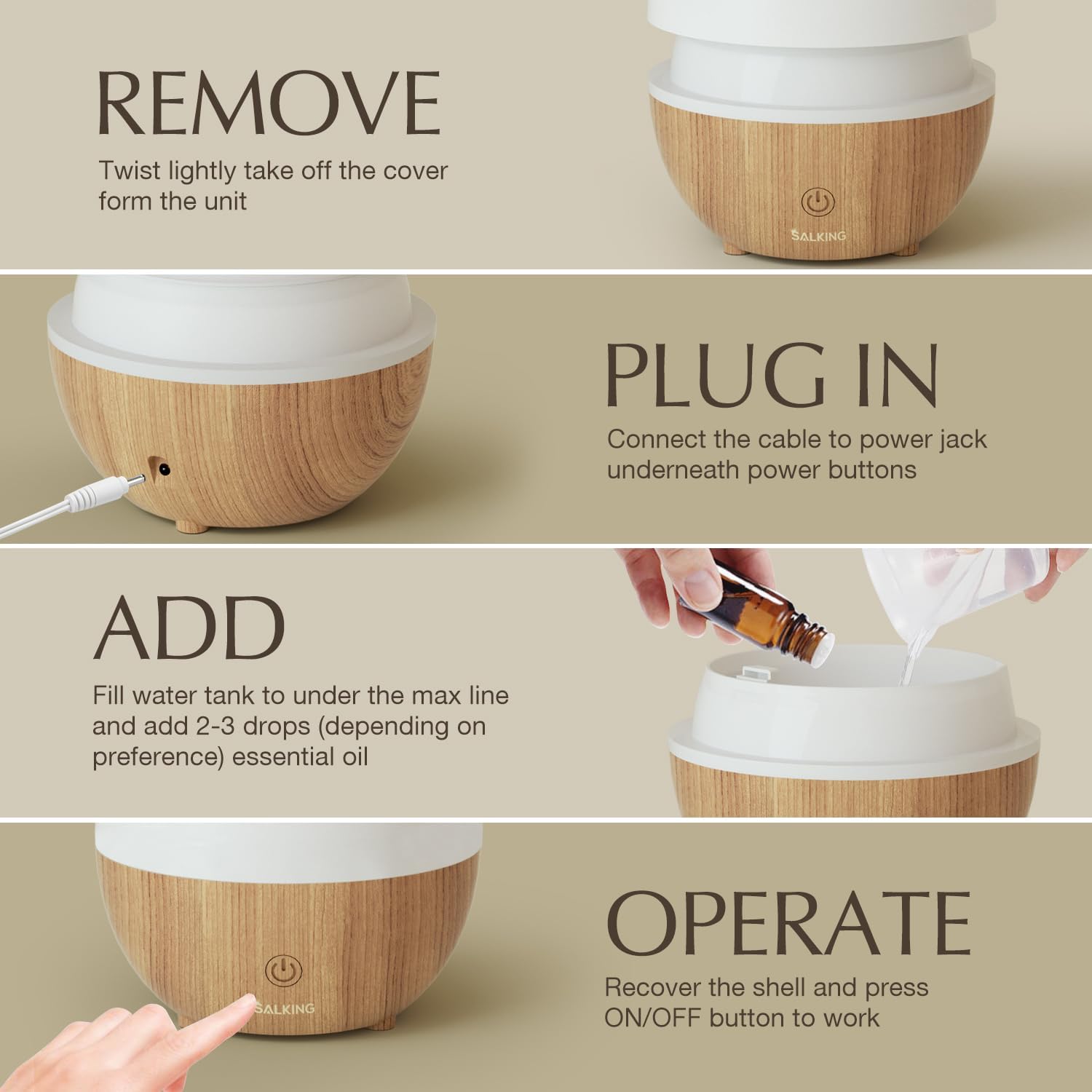 SALKING Essential Oil Diffuser, 100ml Small Aromatherapy Diffuser with Auto