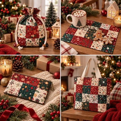 100 Pcs Christmas Fabric Squares 5 x 5 Inch 20 Unique Vintage Holiday Print