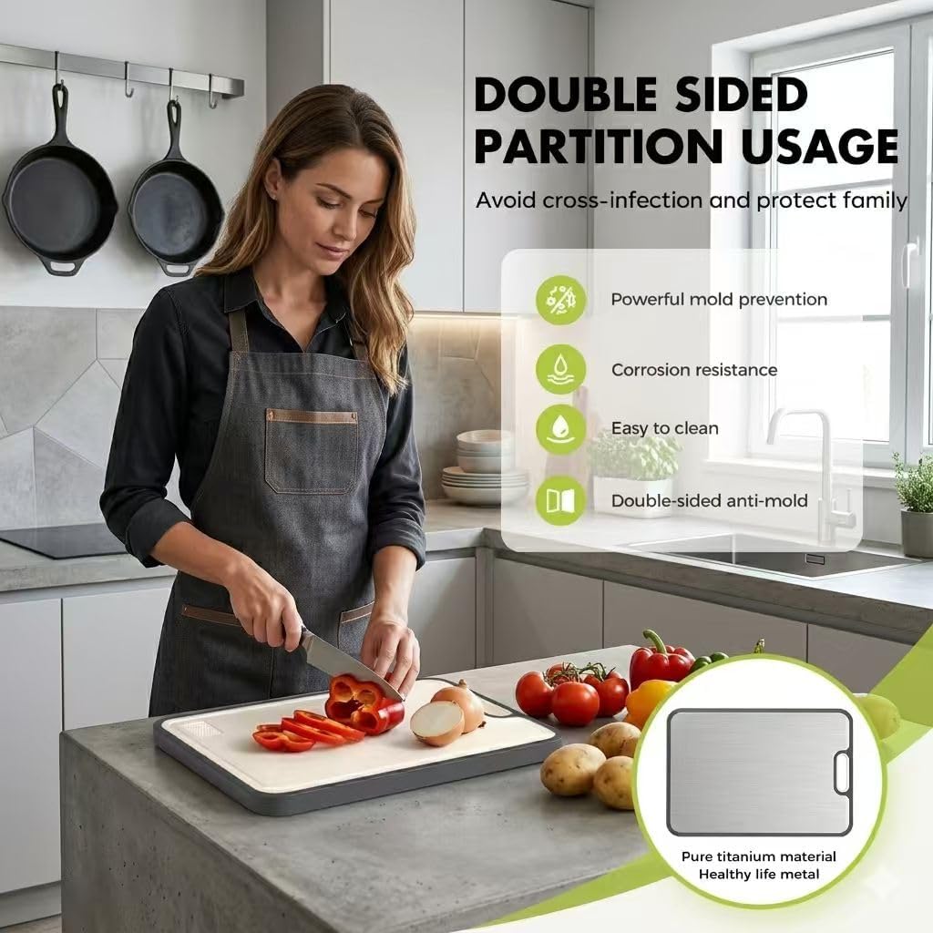 Sumzzz Titanium Cutting Board for Kitchen, Non Toxic 2-in-1 Cutting Board