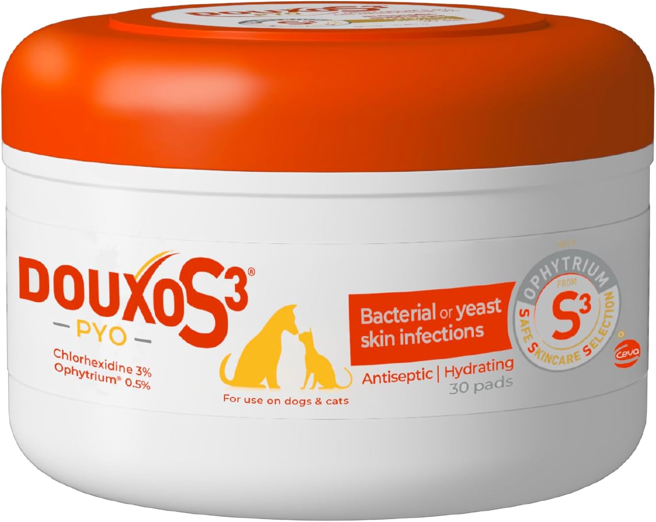 Douxo S3 Pyo Pads, Contains 3% Chlorhexidine & 0.5% Ophytrium, Antiseptic &