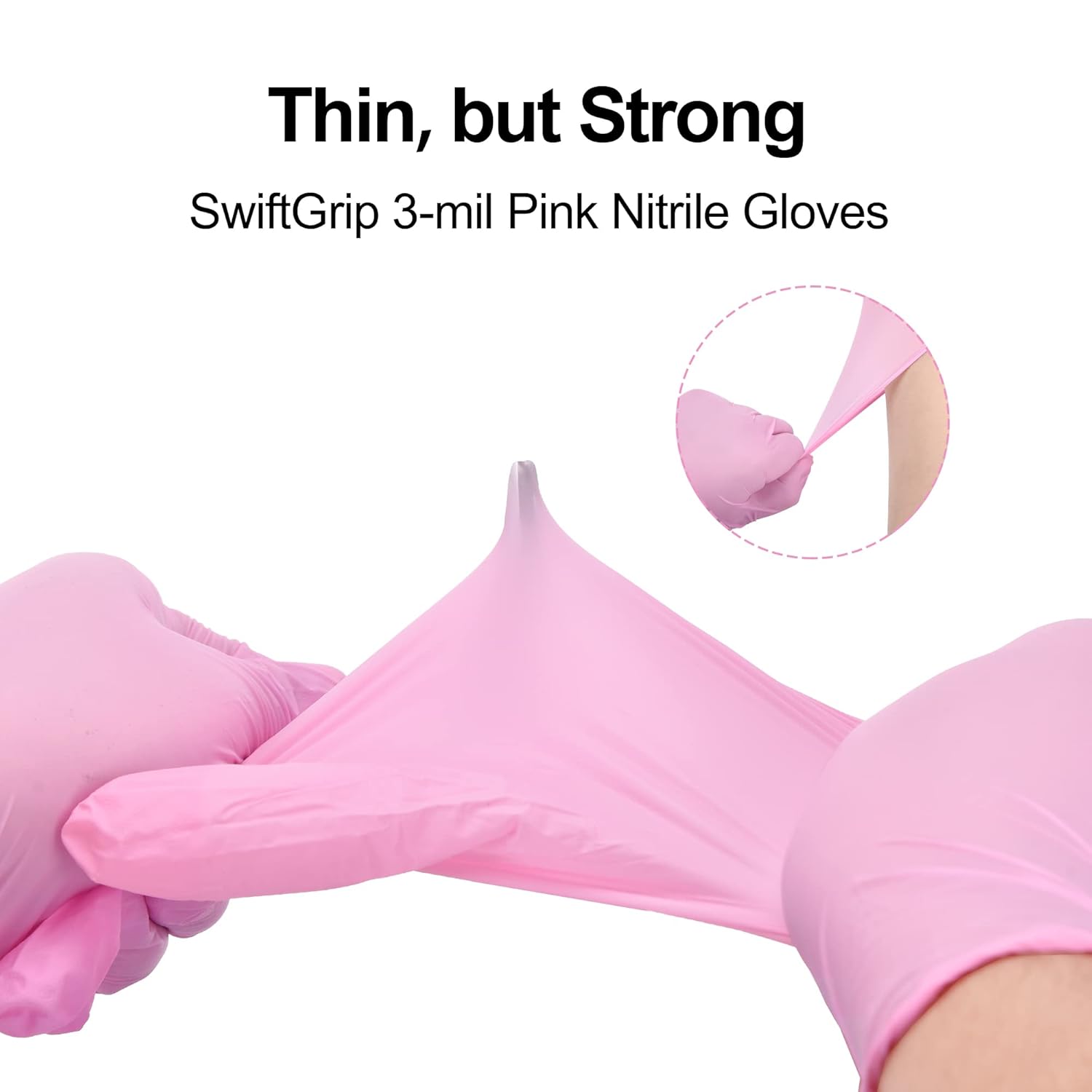 SwiftGrip Pink Nitrile Gloves, 3-mil, Industrial Gloves Disposable Latex