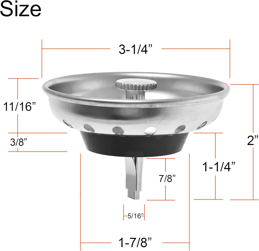 2 Pack - Kitchen Sink Strainer and Stopper Combo Basket Replacement for