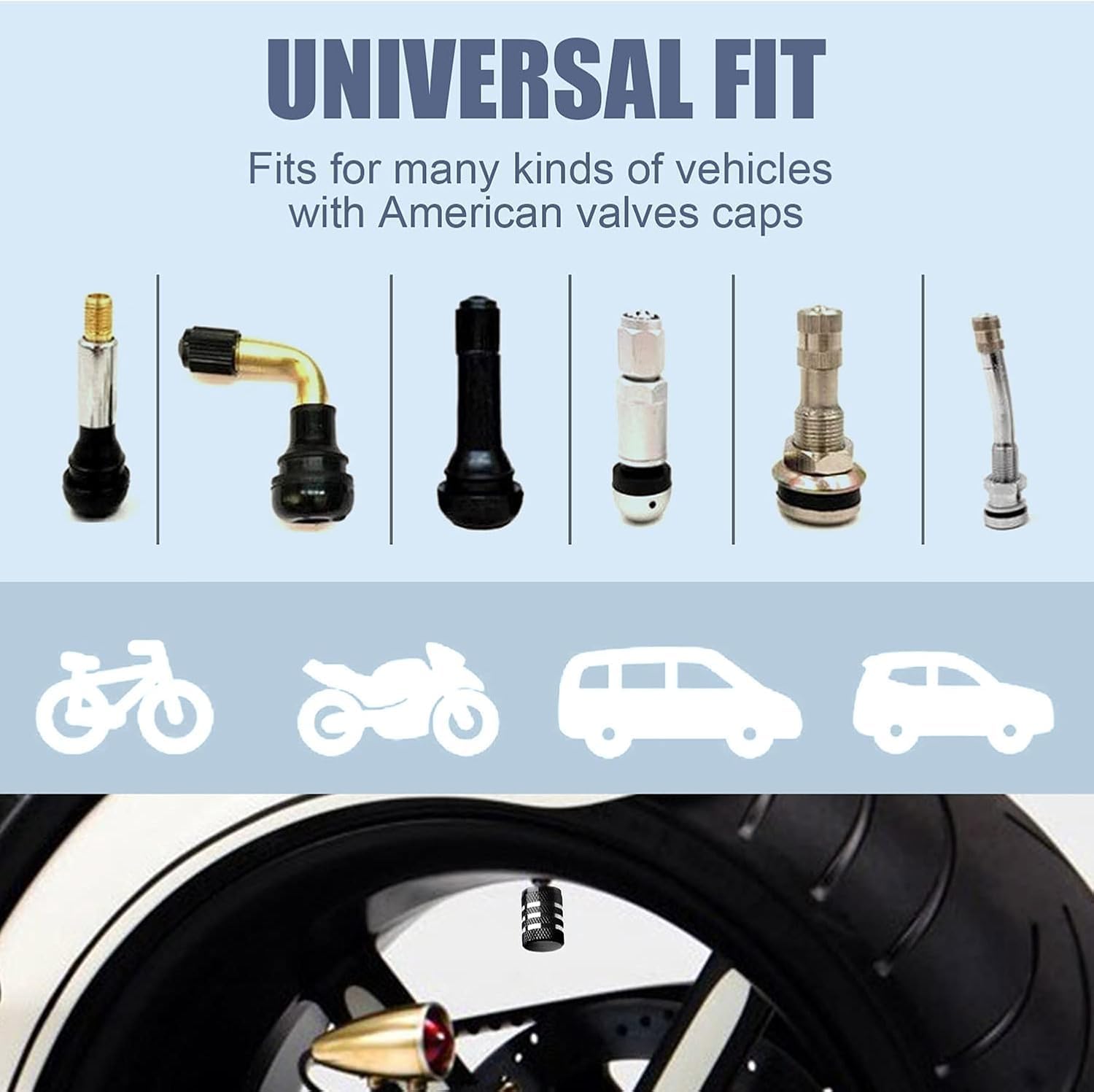 Tire Valve Stem Cap Cover - (5 Pack) Tire Air Cap Metal with Plastic Liner