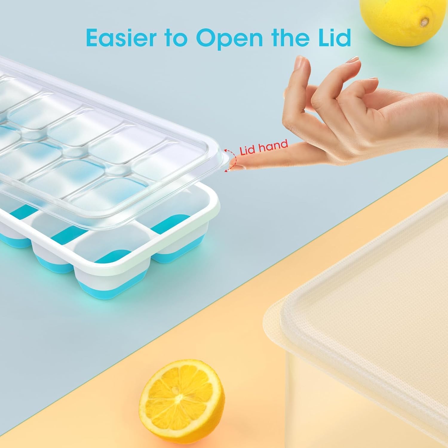 DOQAUS Ice Cube Tray with Lid and Bin - 4 Pack Silicone Ice Cube Trays for