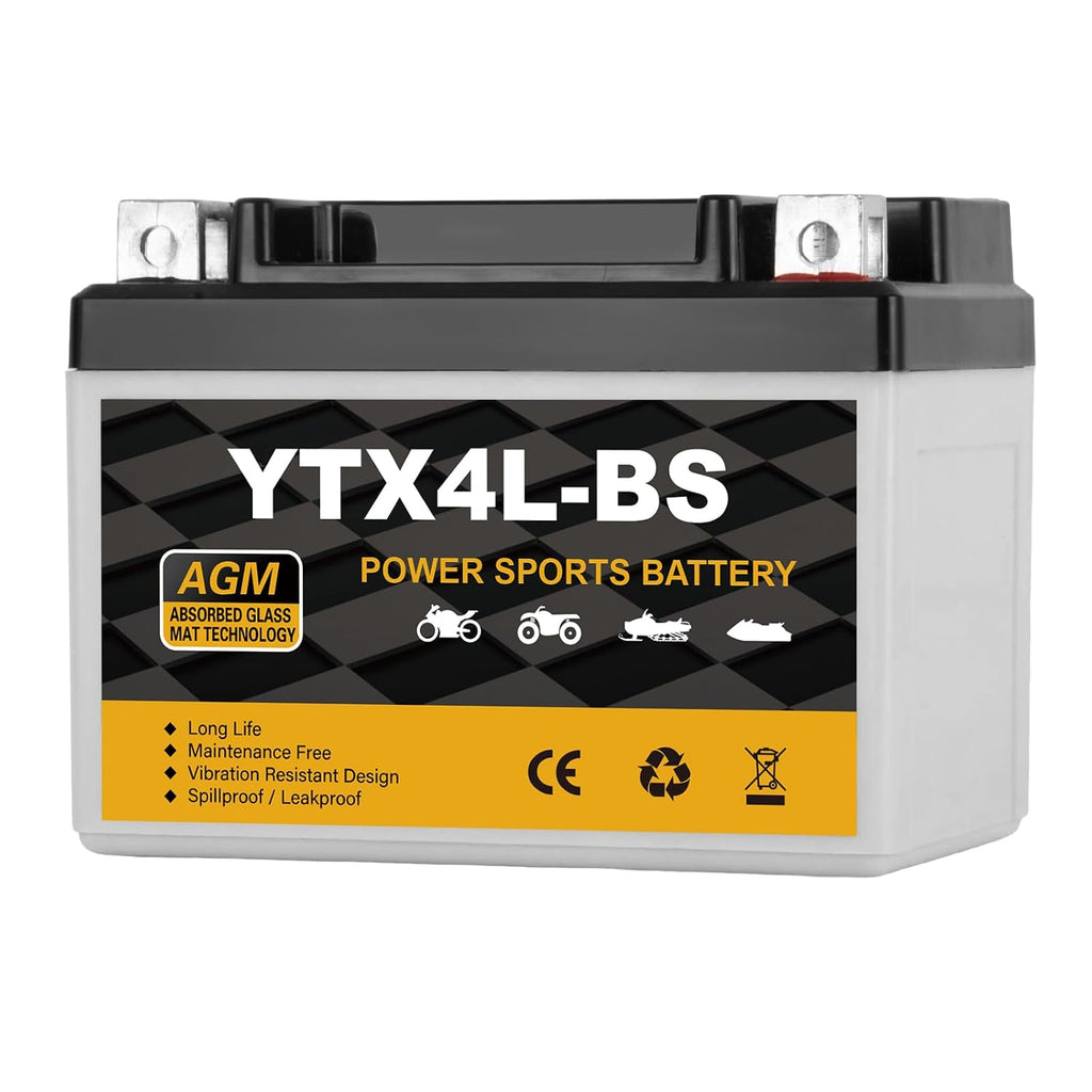 YTX4L-BS Motorcycle Battery 12V 3Ah, 70 CCA Sealed AGM Rechargeable