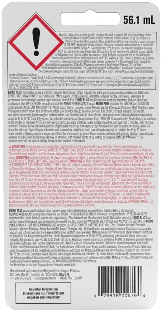 Eclectic Products inc. E6000 Plus Multi-purpose Clear Glue, Waterproof and