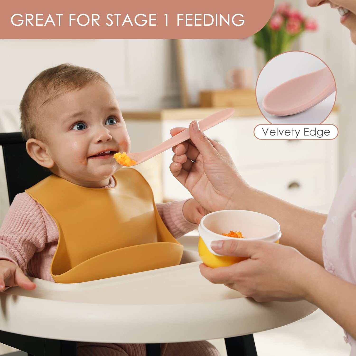 6-Piece Silicone Baby Feeding Spoons, First Stage Infant Spoons, Soft-Tip