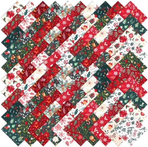 100 Pcs Christmas Fabric Squares 5 x 5 Inch 20 Unique Vintage Holiday Print