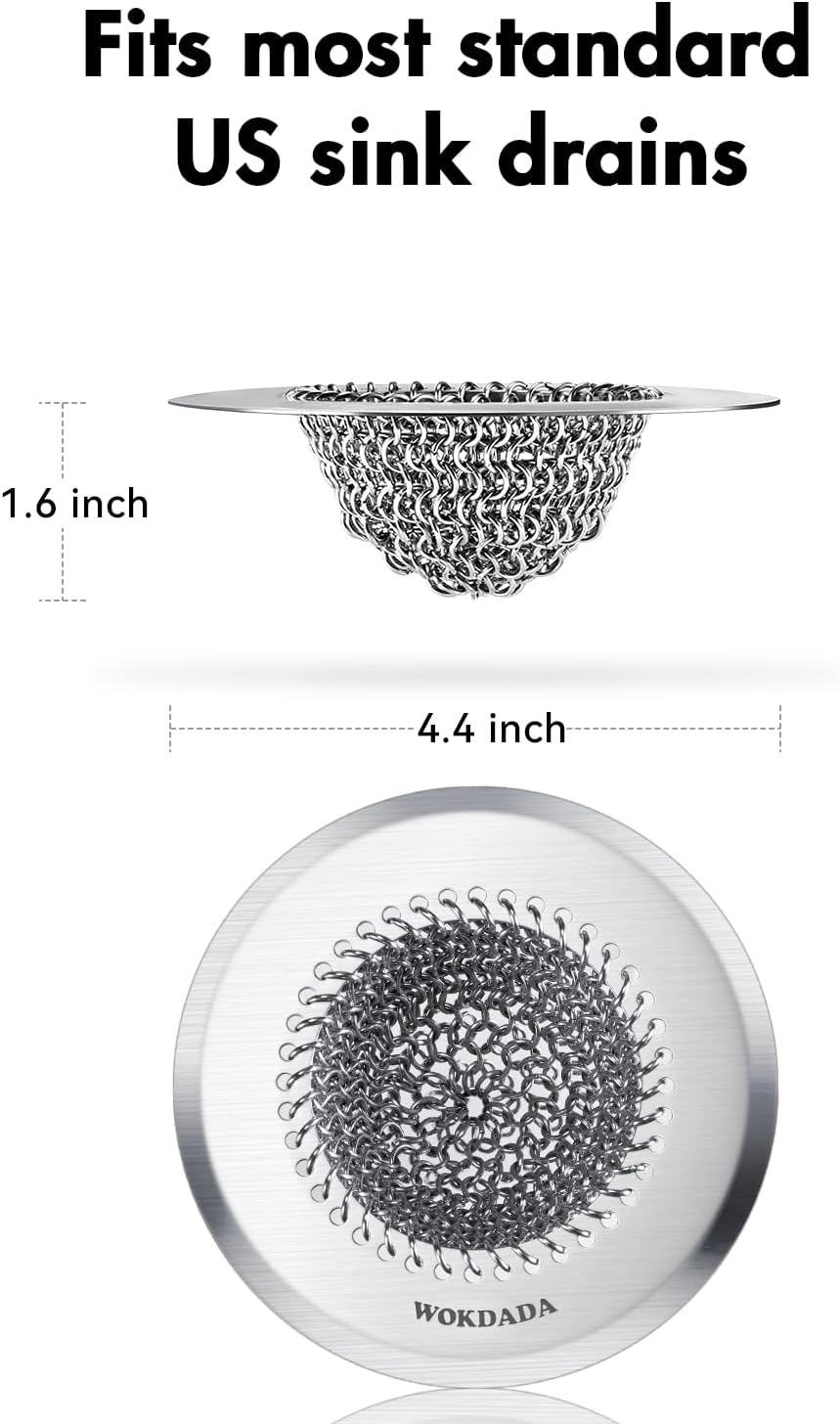 Revolutionary Kitchen Sink Drain Strainer/Patented Reversible Chain Mesh