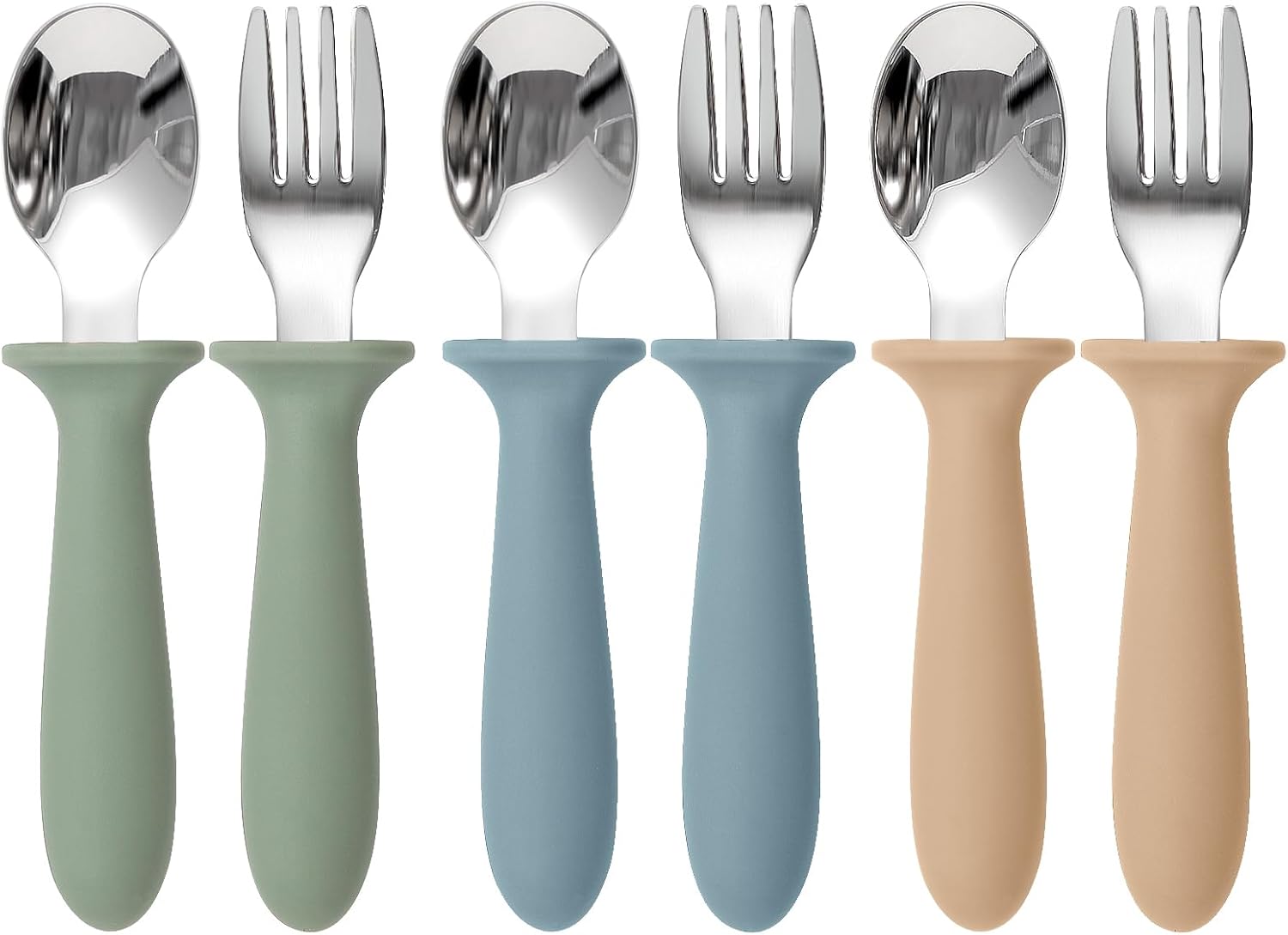Eascrozn Toddler Utensils, 6 Pack kids Silverware Set with Silicone Handle