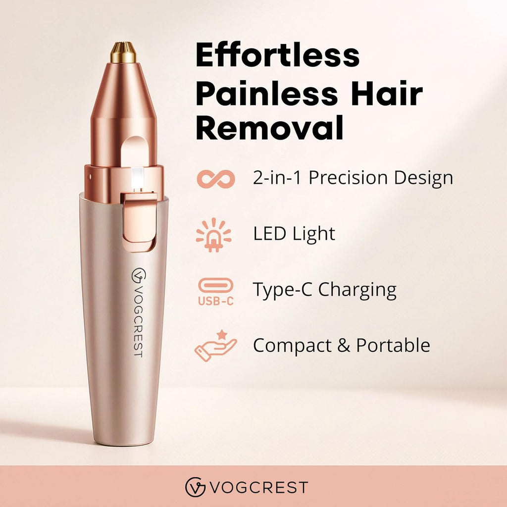 VG VOGCREST Eyebrow & Facial Trimmer: 2 in1 Rechargeable Facial Hair Removal