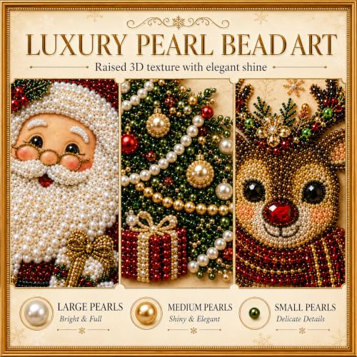 LJSCQF DIY Christmas Pearl Diamond Painting Art Kit with Frame, Home Wall