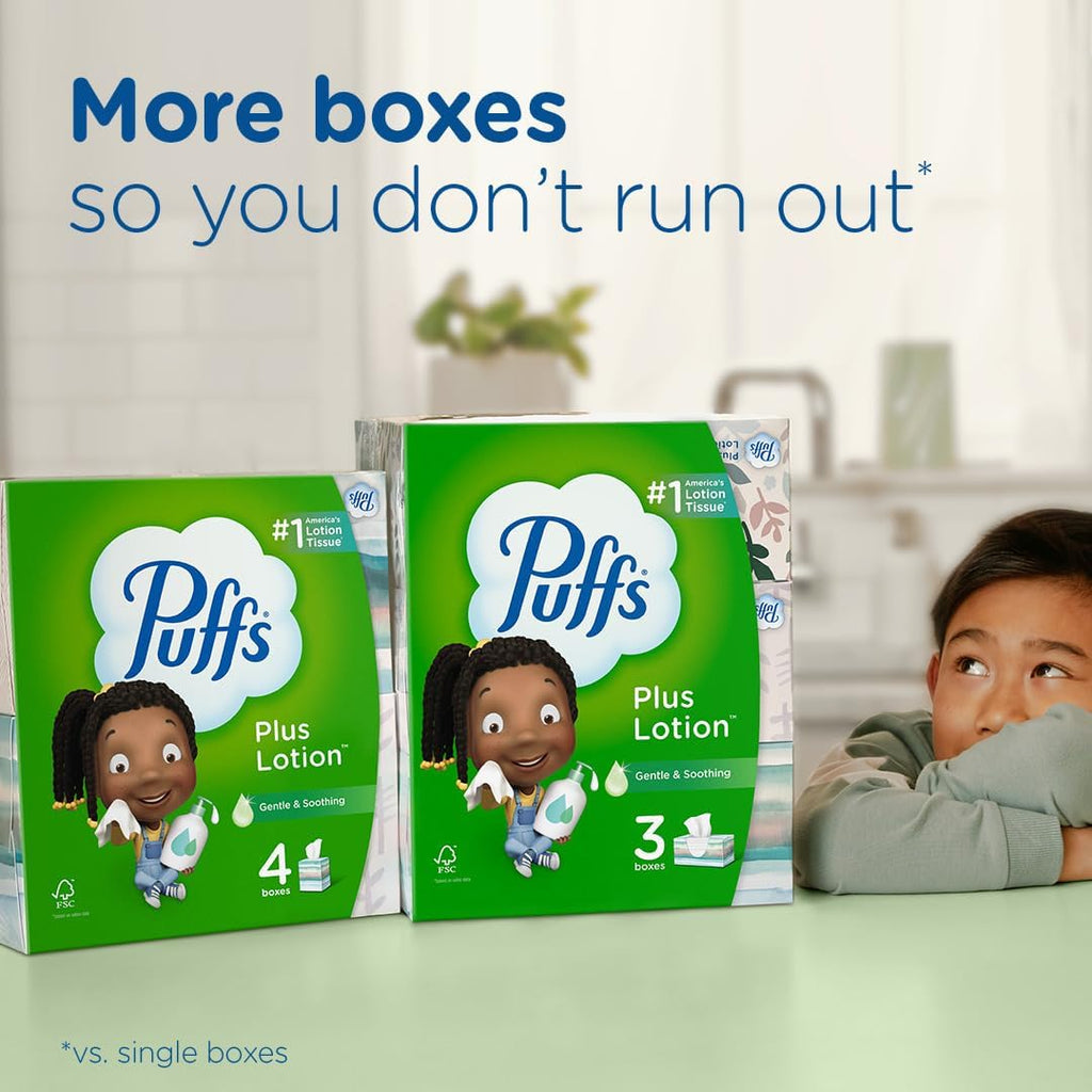 Puffs Plus Lotion Facial Tissues, 8 Family Boxes, 124 Facial Tissues per Box