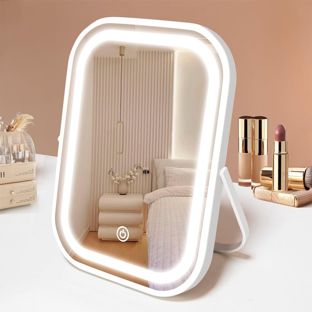 YEKKOPT Travel Makeup Mirror with Lights, Portable Small Beauty LED Vanity