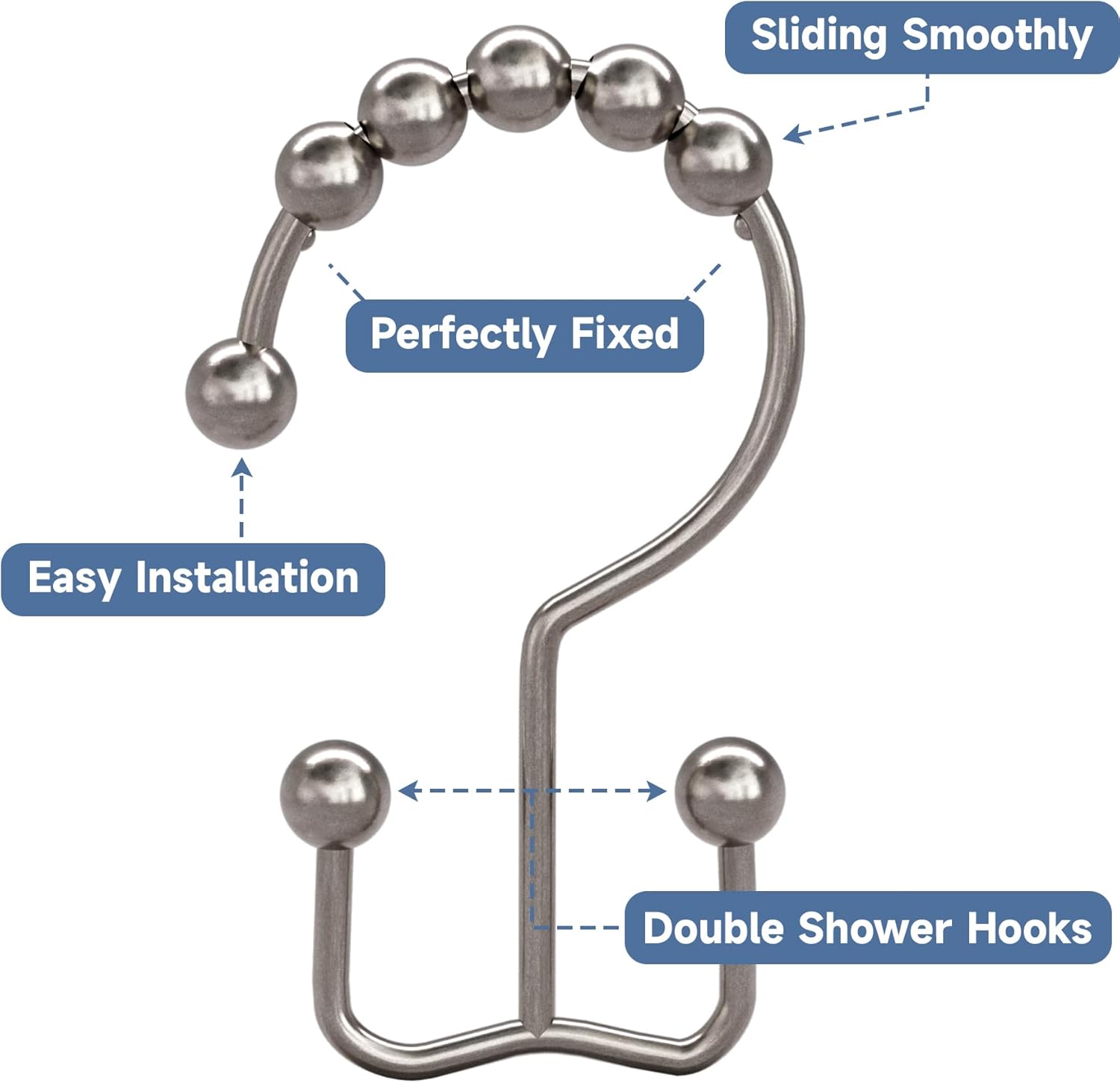 Titanker Shower Curtain Hooks Rings, Rust Resistant Metal Double Glide Shower