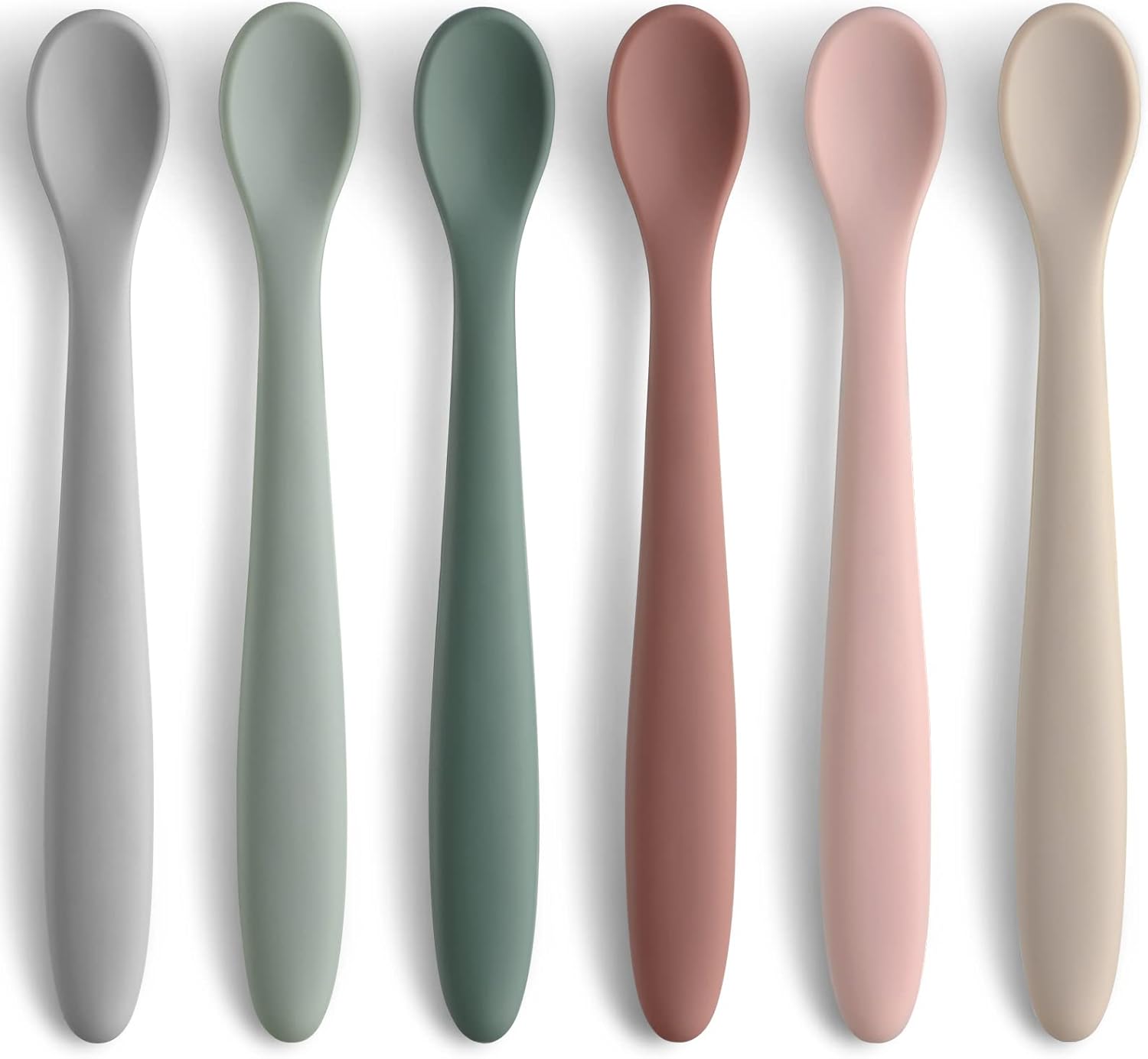 6-Piece Silicone Baby Feeding Spoons, First Stage Infant Spoons, Soft-Tip