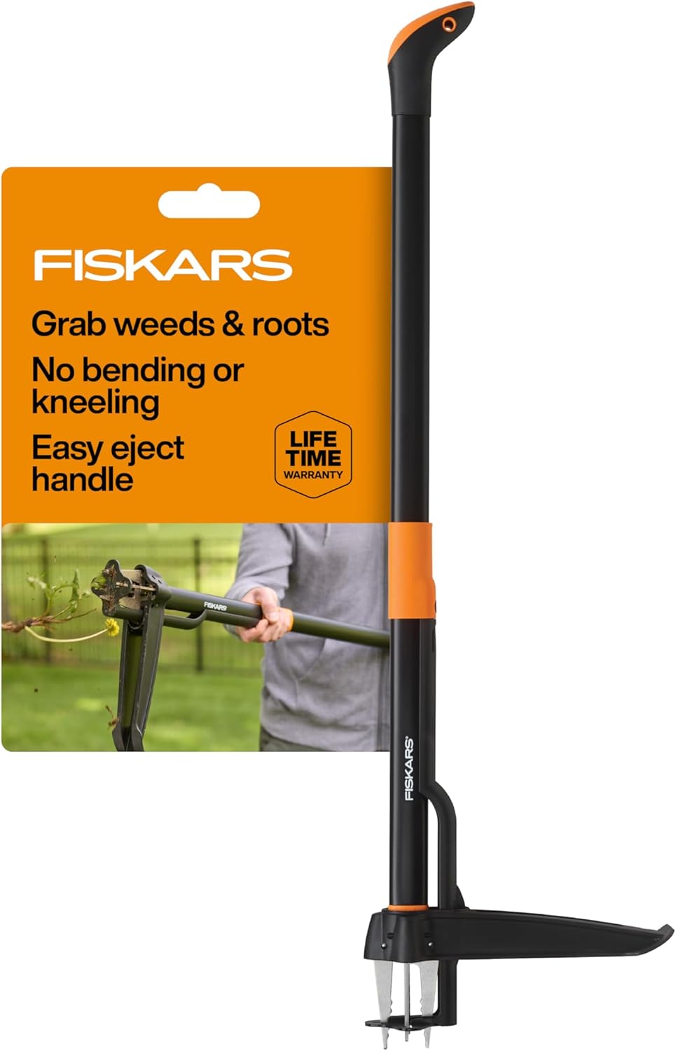 Fiskars Stand-Up Weed Puller Tool, 4 Serrated Stainless Steel Claws Grip