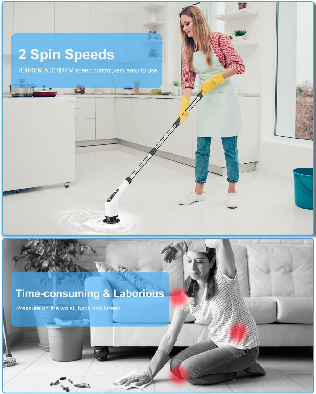 Leebein Electric Spin Scrubber, Cordless Cleaning Brush with 8 Replaceable