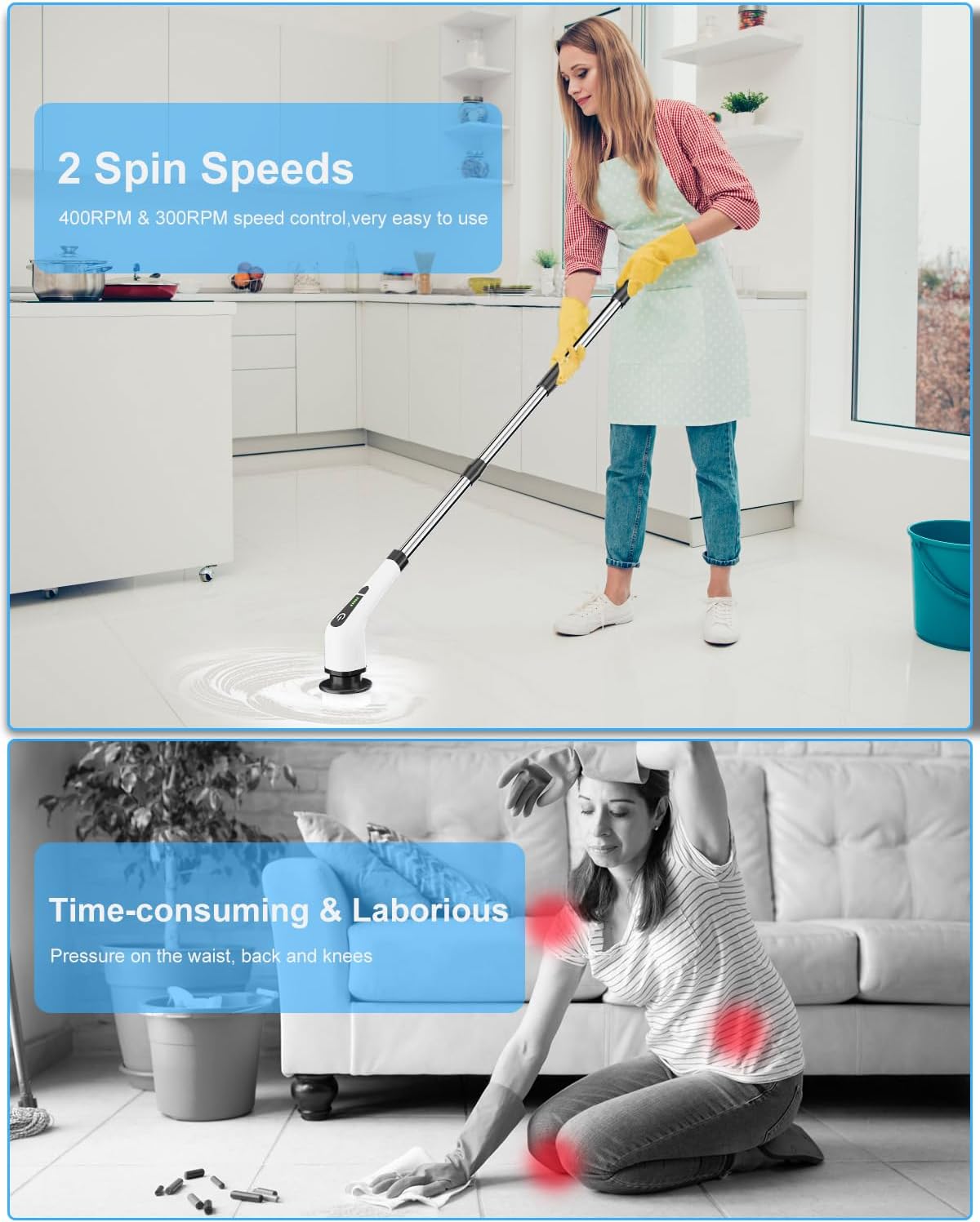 Leebein Electric Spin Scrubber, Cordless Cleaning Brush with 8 Replaceable
