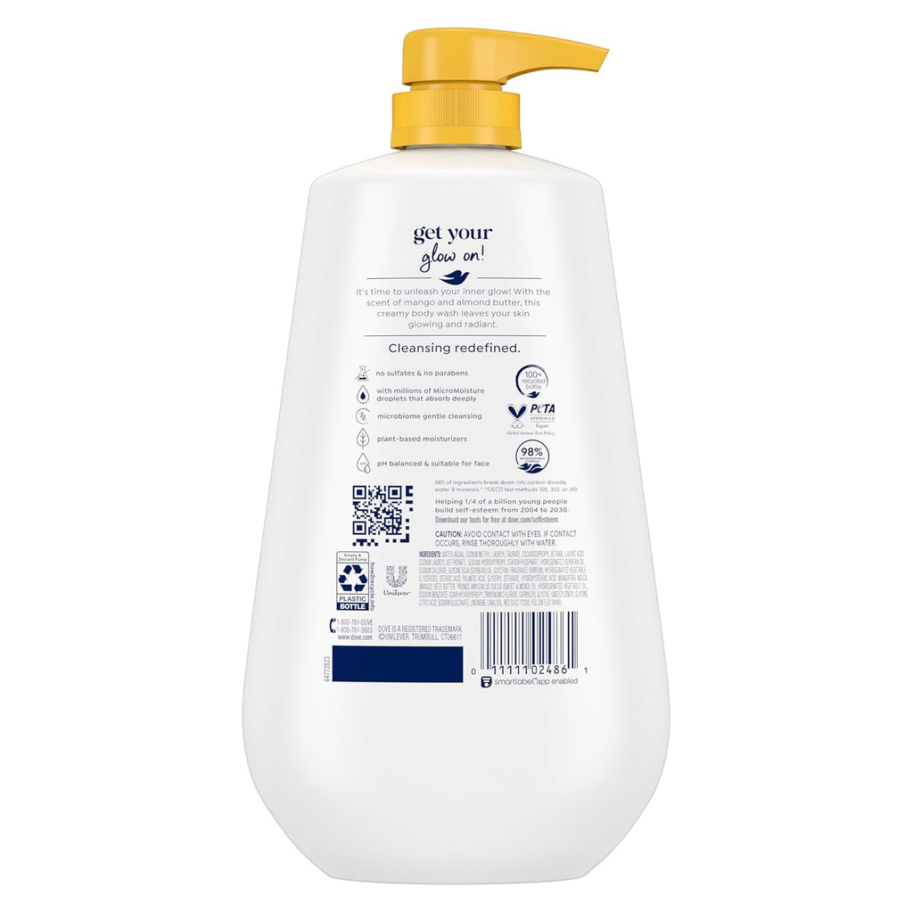 Dove Body Wash with Pump Glow Mango & Almond Butter For 24hr Lotion-Soft Skin