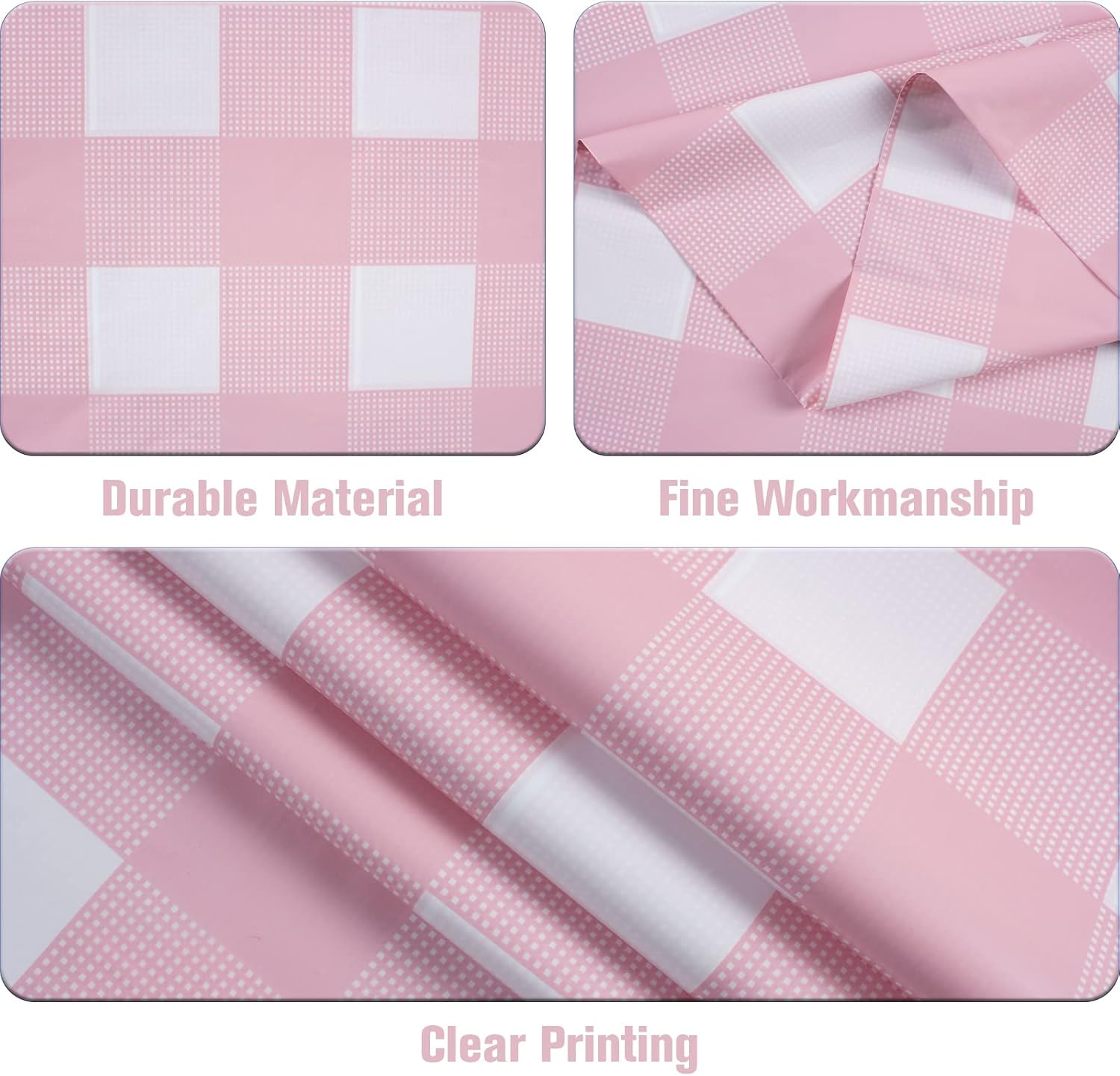 Kesfey 3 Packs Pink Gingham Tablecloth Pink and White Checkered Tablecloths