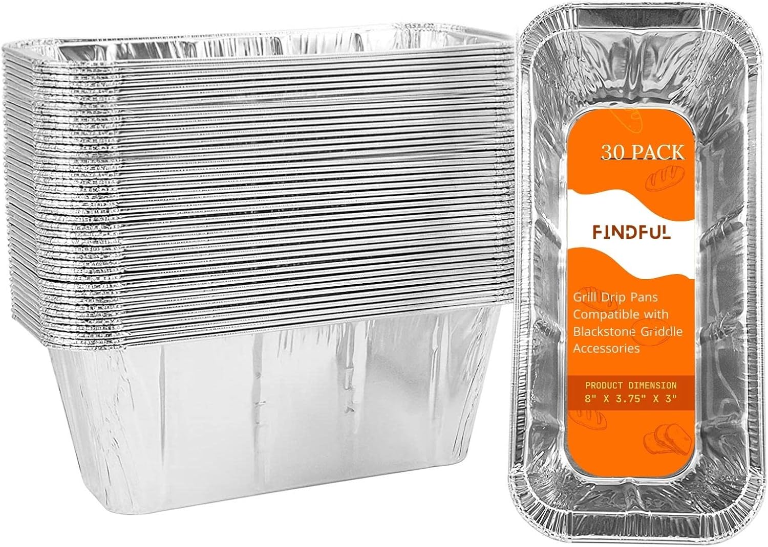 Findful 30-Pack Drip Pans Liners for Blackstone Griddle Accessories, Aluminum