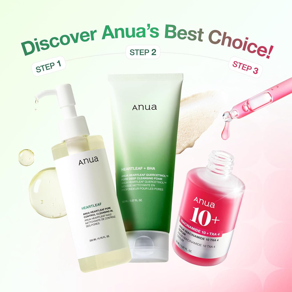 Anua 3-Step Glass Skin Beginner Set, Oil Cleanser and Face Wash with Facial