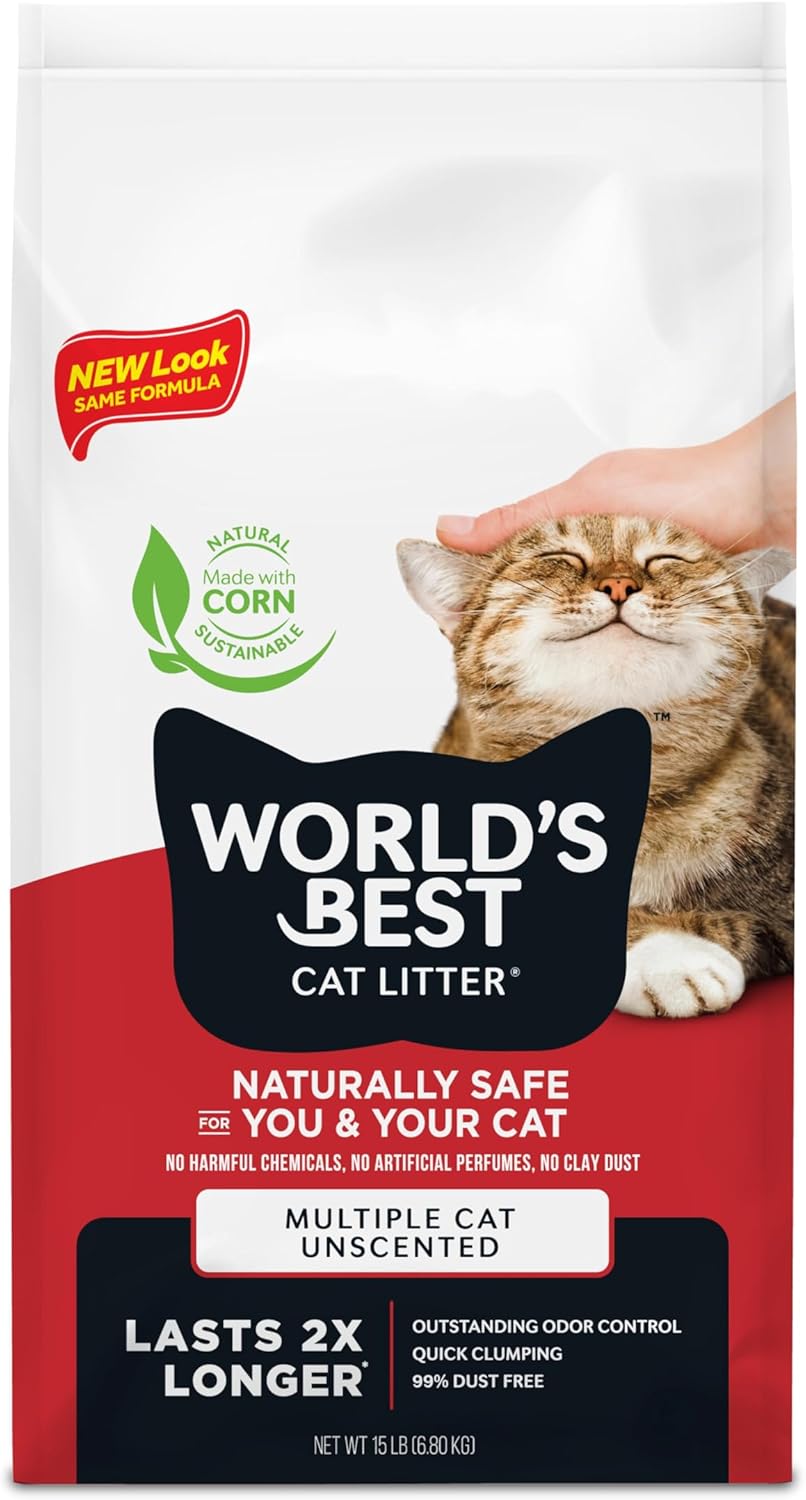WORLD'S BEST CAT LITTER Multiple Cat Unscented, 15-Pounds - Natural