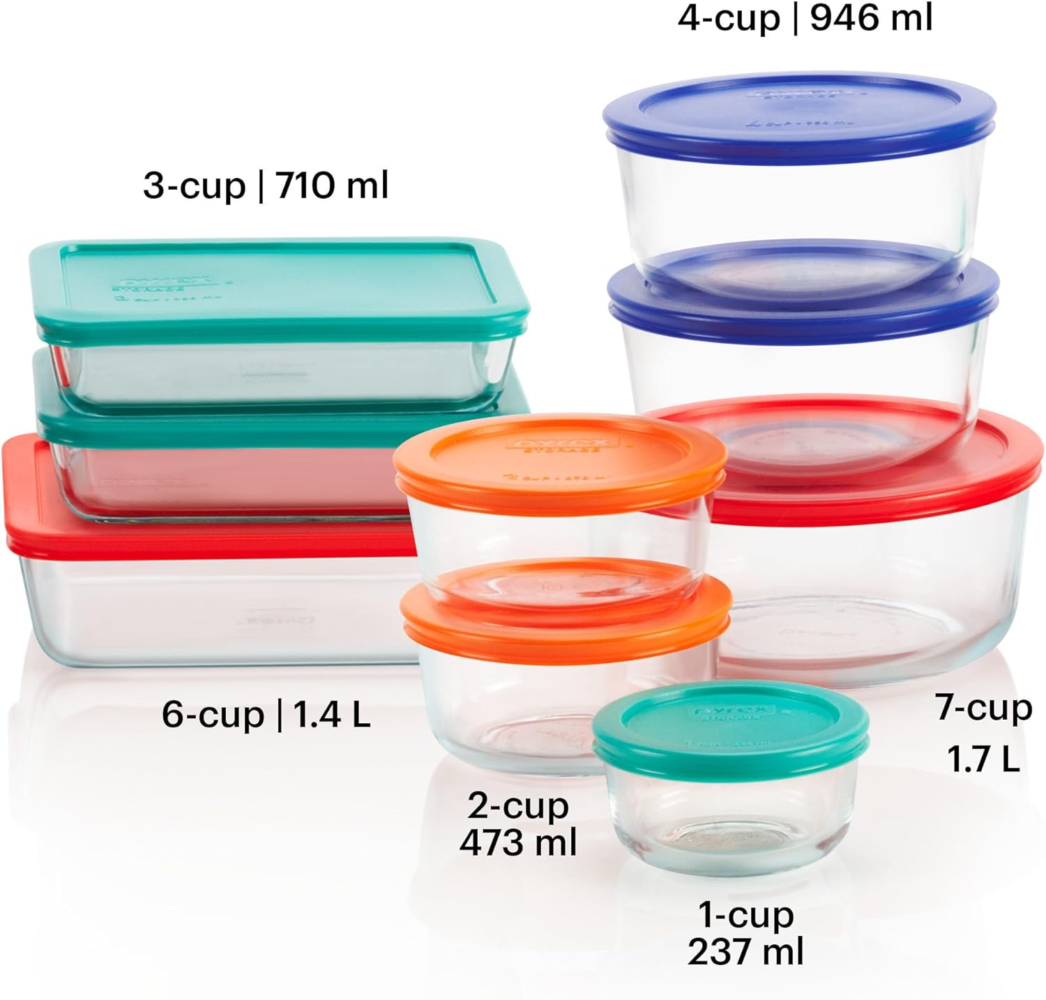 Pyrex Simply Store (9-Pack) Mixed Sized Glass Food Storage Set, Round &