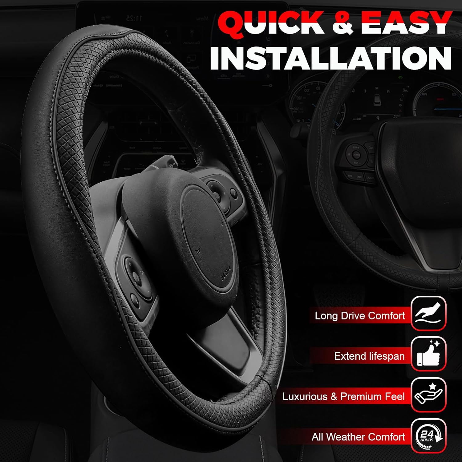 Ouzorp Car Steering Wheel Cover, Microfiber Leather Steering Wheel Covers
