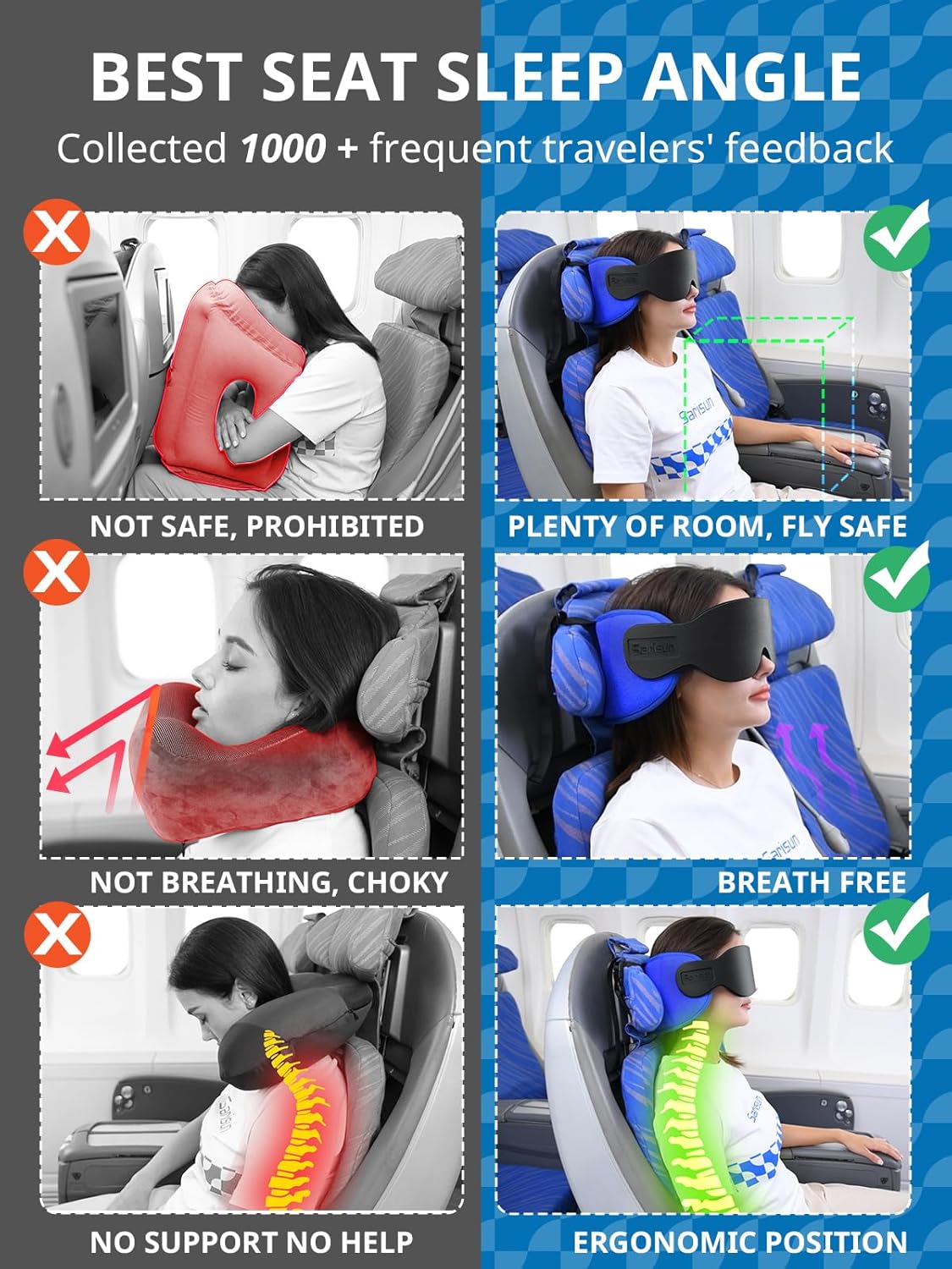 SARISUN Travel Pillows for Airplanes, Airplane Pillow for Long Flight
