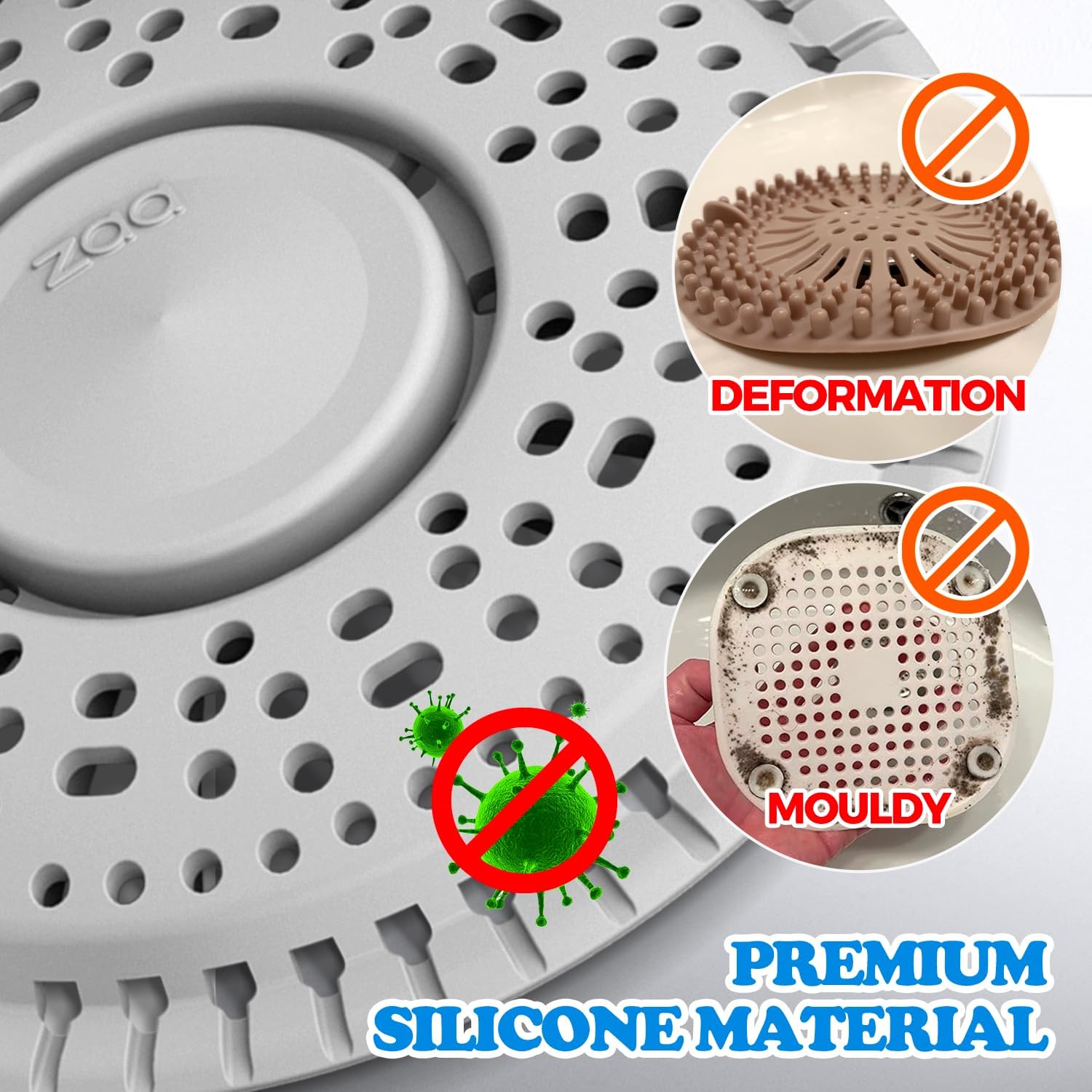 zaa Shower Drain Hair Catcher, 2 Pack Premium Silicone Drain Protector &