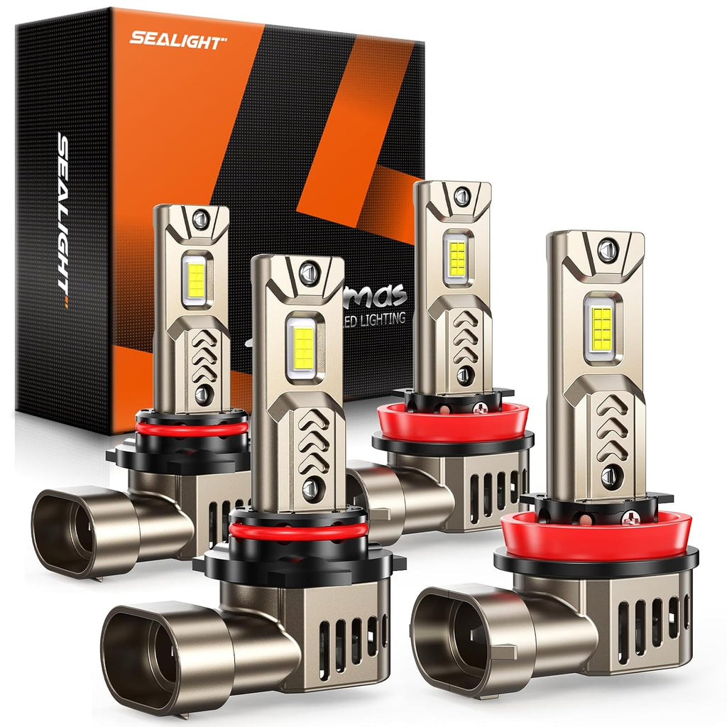 SEALIGHT 9005/HB3 H11/H8/H9 Light Bulb Combo, 1200% Super Bright LED Bulbs