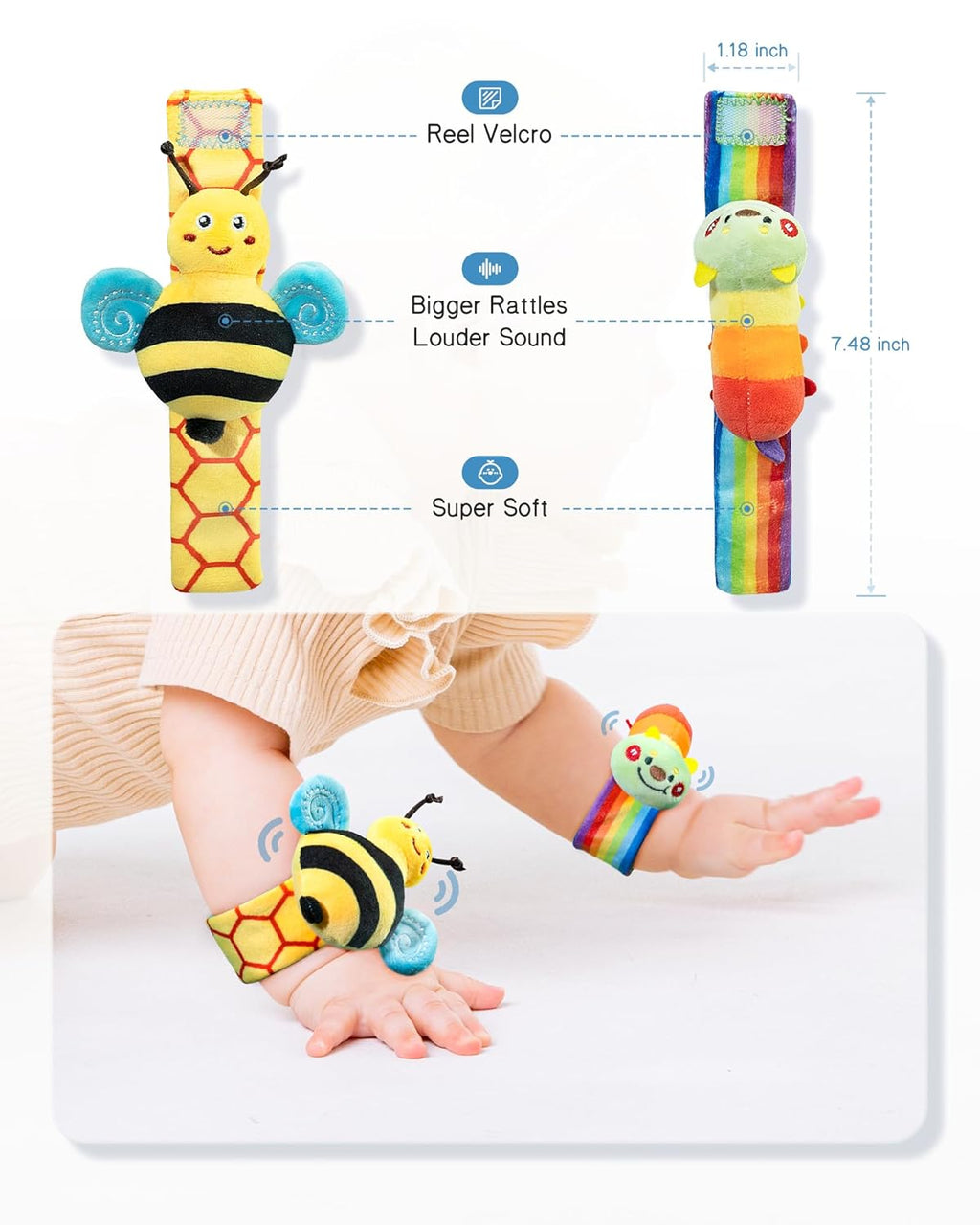 Infinno Baby Wrist Rattle Socks and Foot Finder Set, Perfect Baby Toys for