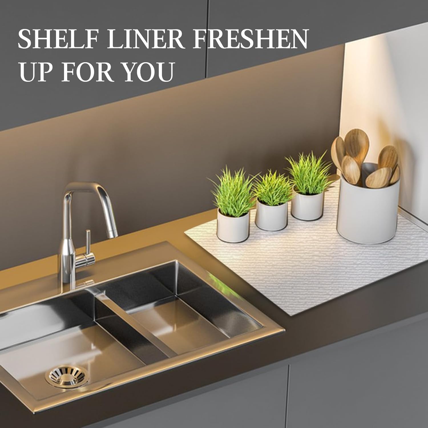 Beautysaid Shelf and Drawer Liner for Kitchen Cabinet, Non Adhesive Non Slip
