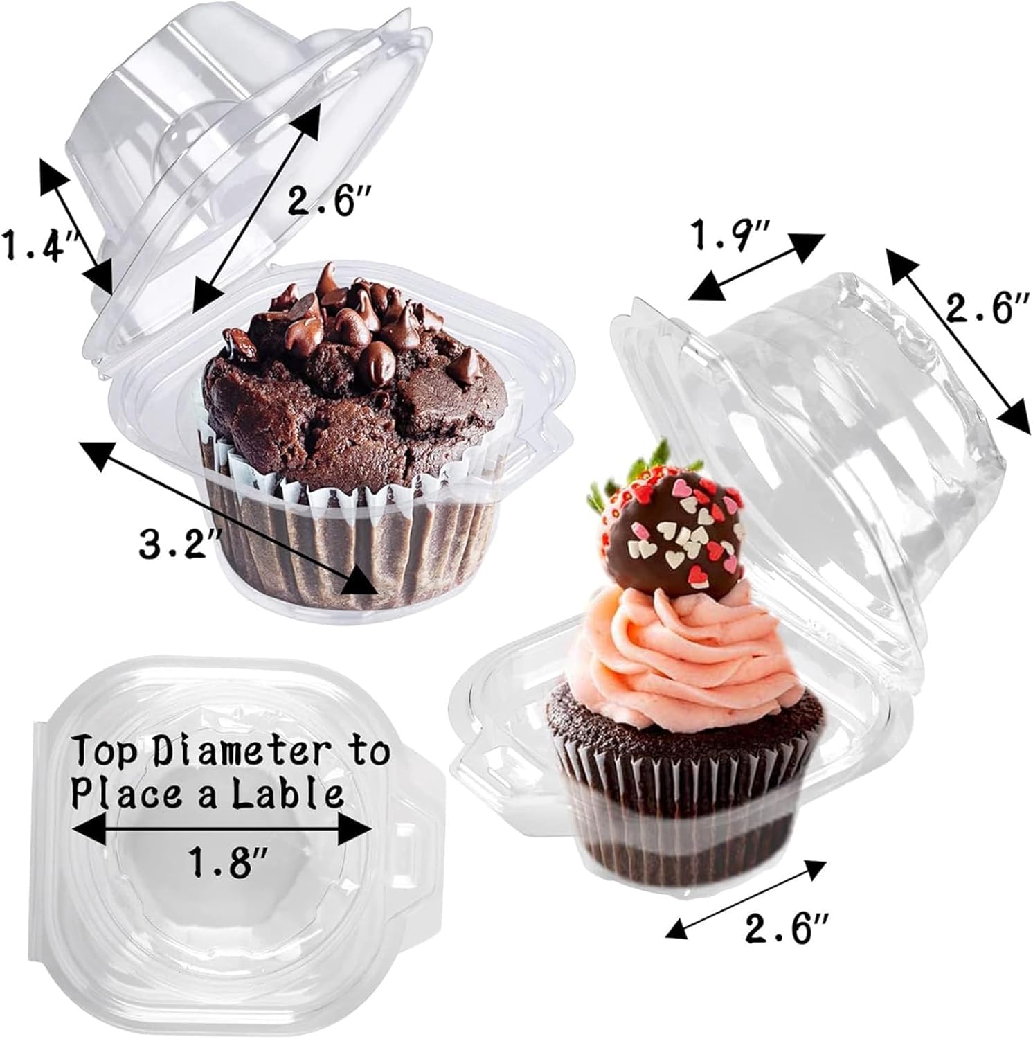 NPLUX 50 Pack Individual Cupcake Containers Plastic Cupcake Boxes Cupcake