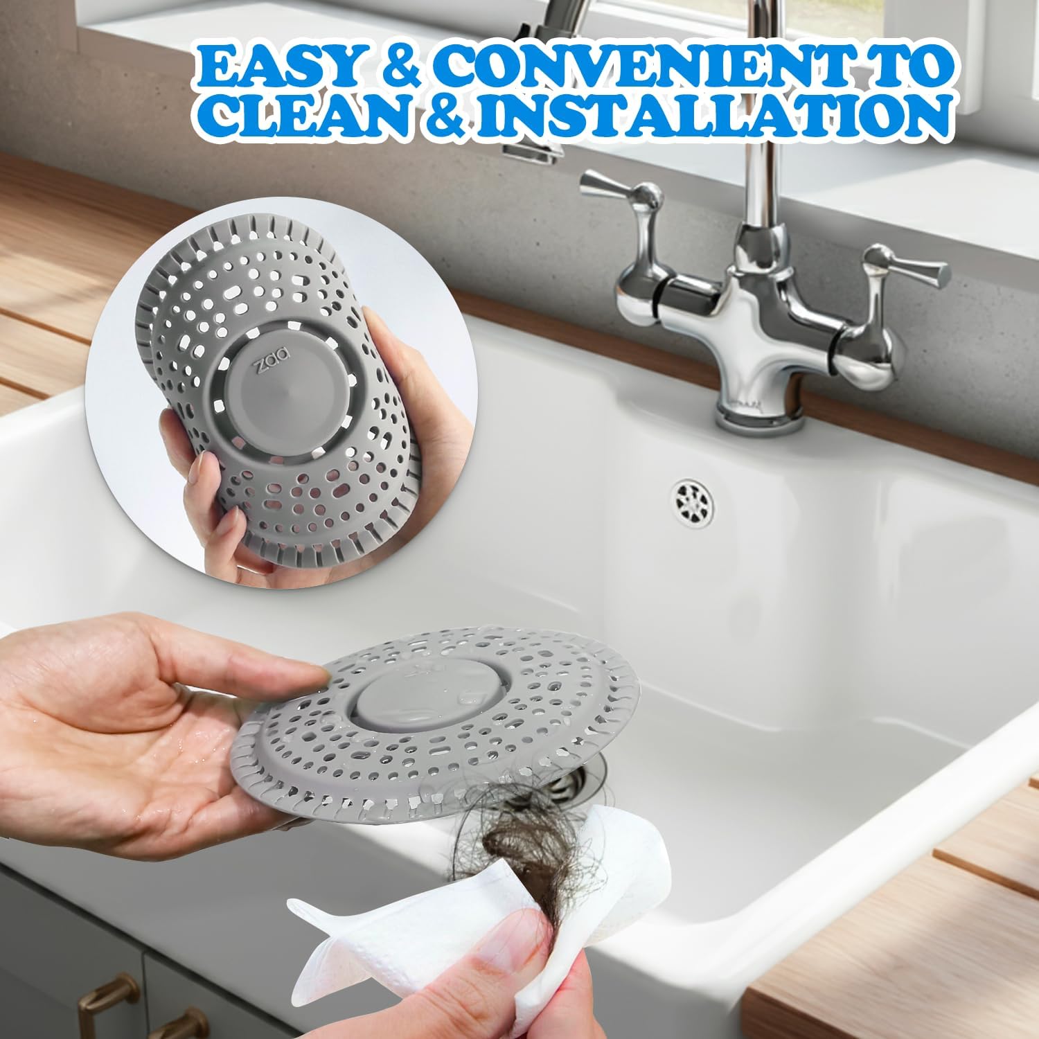 zaa Shower Drain Hair Catcher, 2 Pack Premium Silicone Drain Protector &