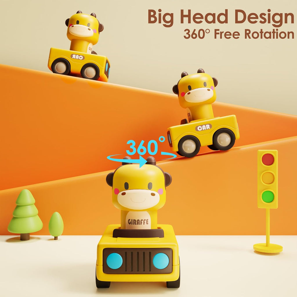 iPlay, iLearn Press to Go Car Toys for Toddlers 1-3, Baby Animal Racing Cars