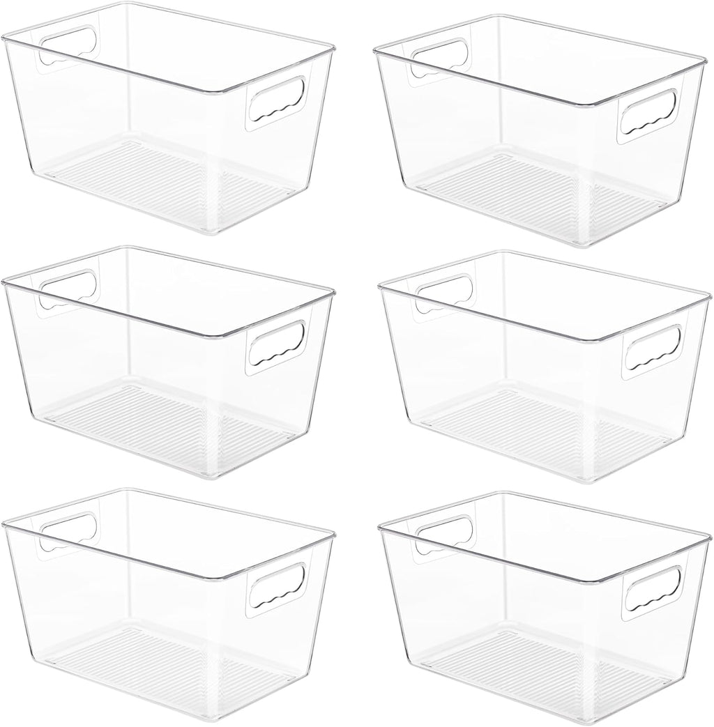 YIHONG 6 Pack Clear Pantry Organizer Bins, Plastic Containers with Handle for